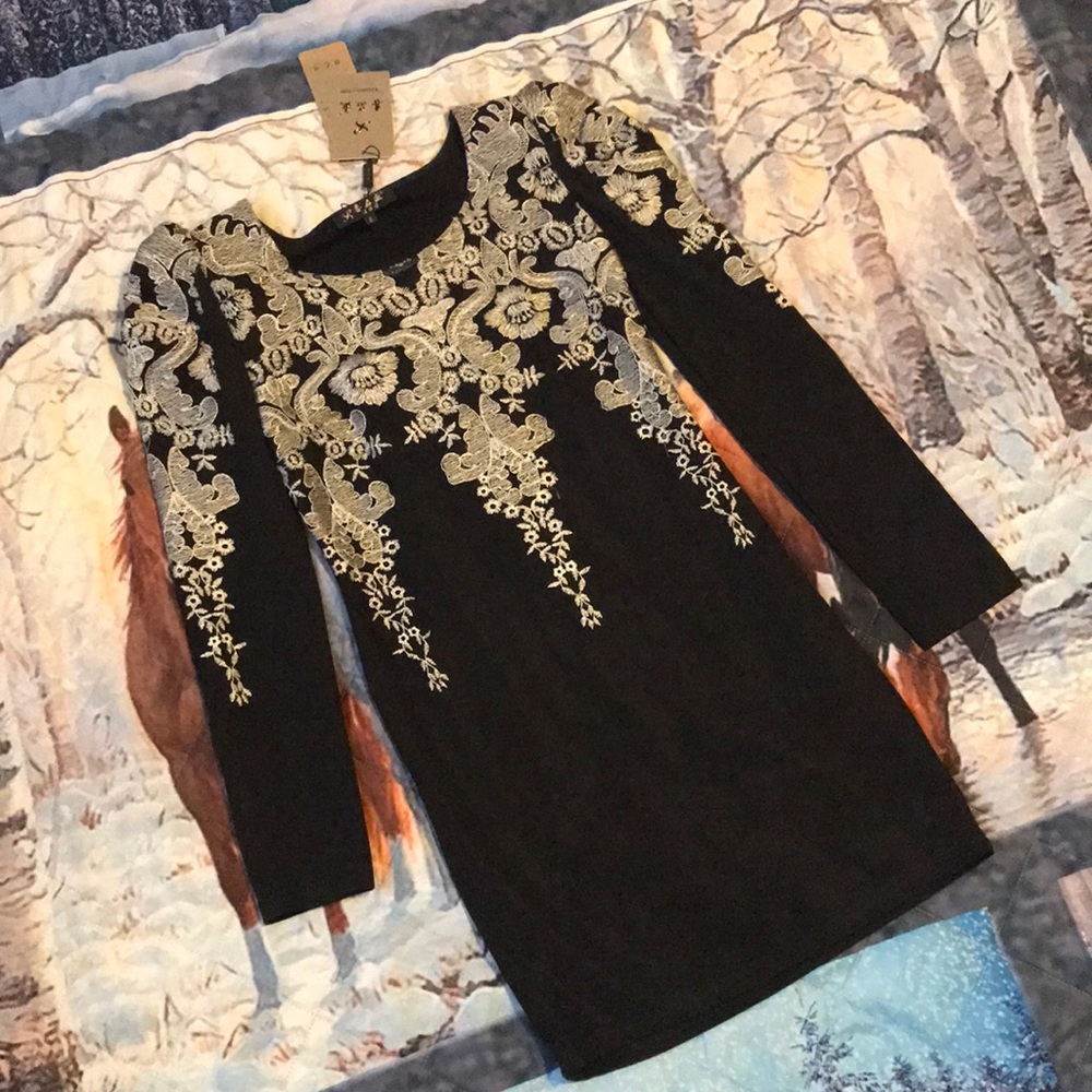 NWT black bodycon dress with gold detail